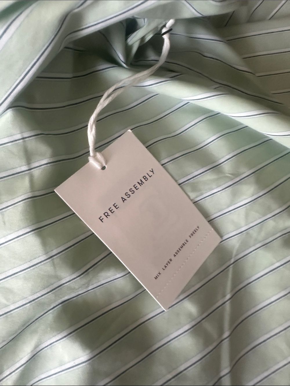 Free Assembly Light Green Striped Ruffle Tie-Neck Blouse size S, & XXL - Picture 10 of 10